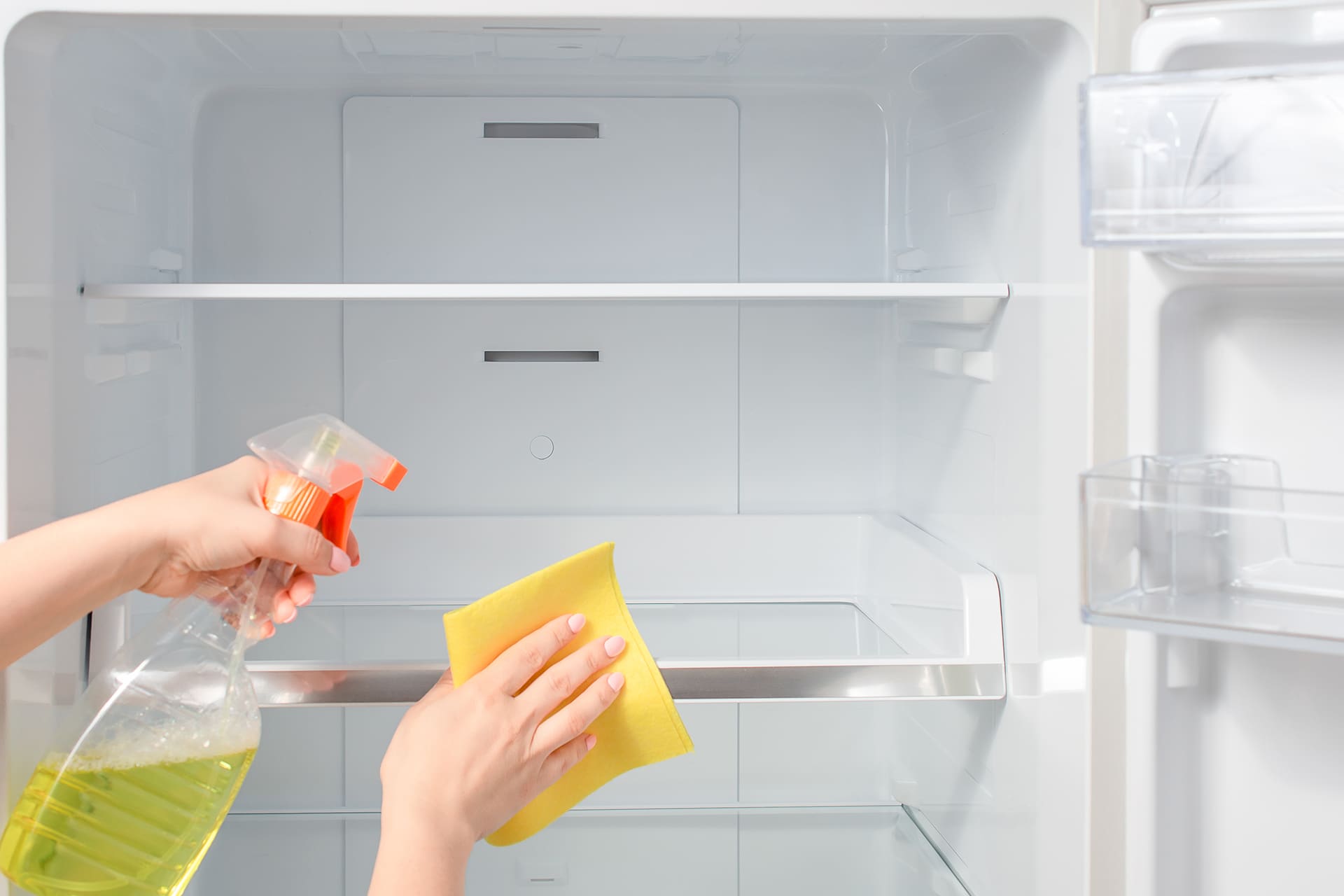 Cleaning inside an empty refrigerator